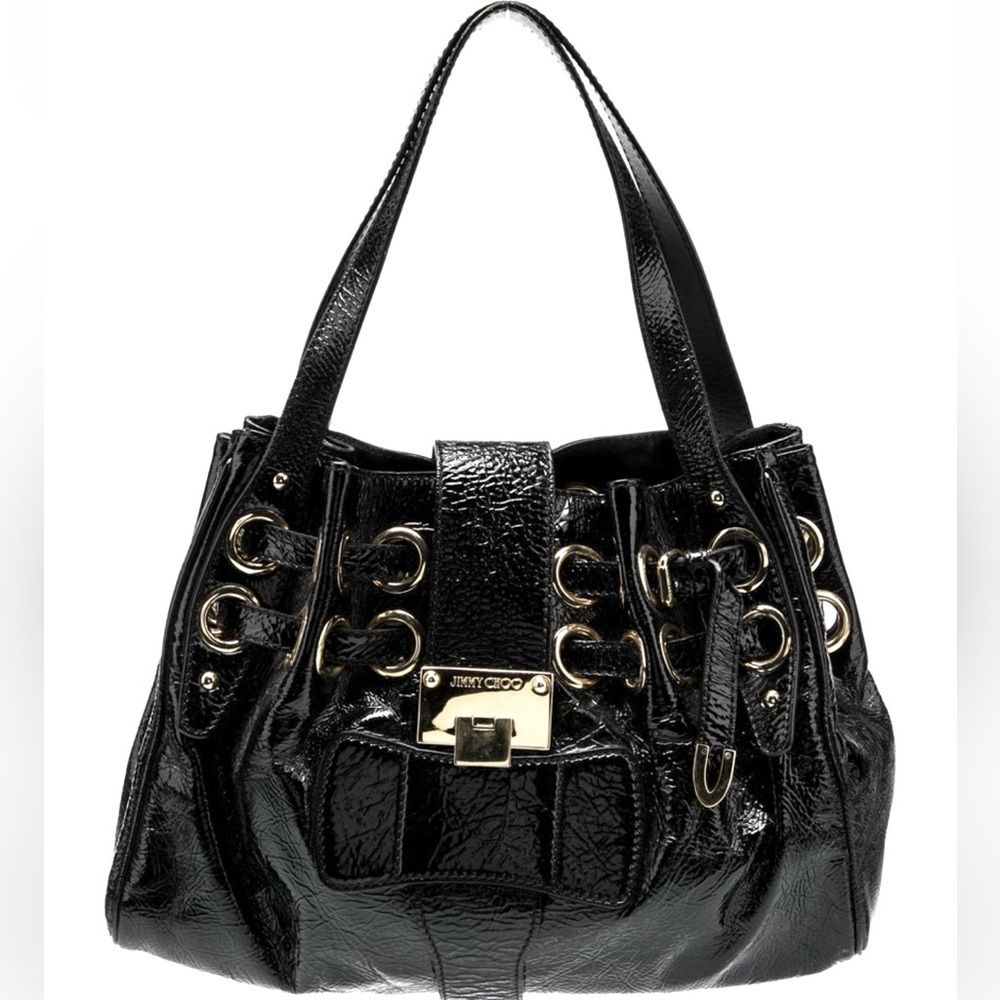 Authentic Jimmy Choo Crushed Patent Leather Shoulder Bag